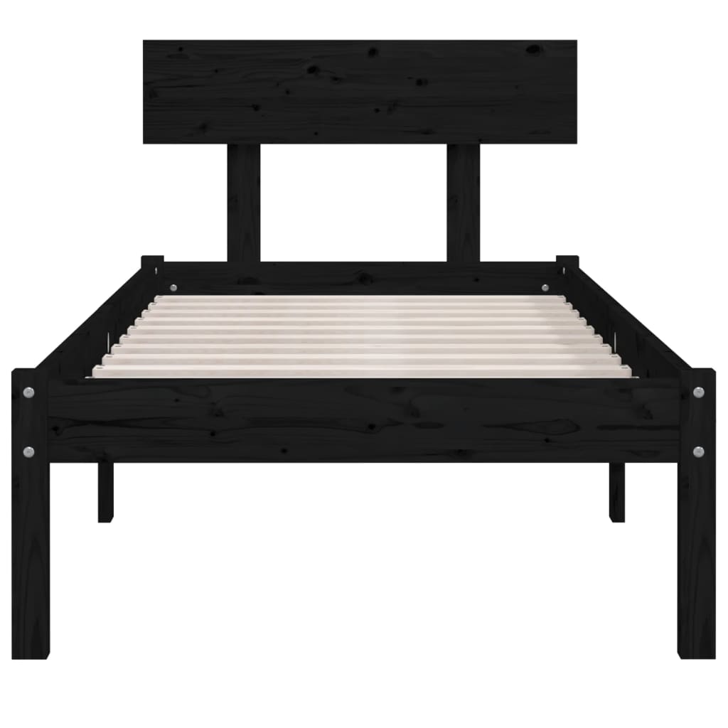 sengestel 90x200 cm massivt fyrretræ sort