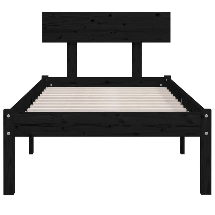 sengestel 90x200 cm massivt fyrretræ sort