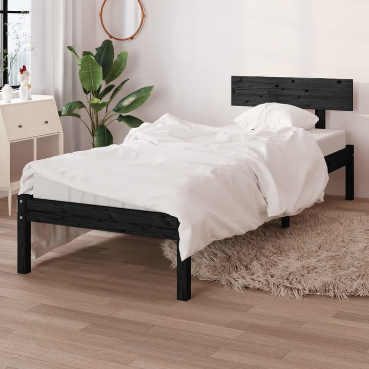 sengestel 90x200 cm massivt fyrretræ sort