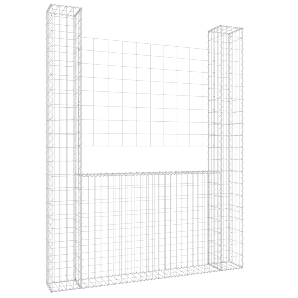 gabionkurv med 2 stolper 140x20x200 cm U-facon jern