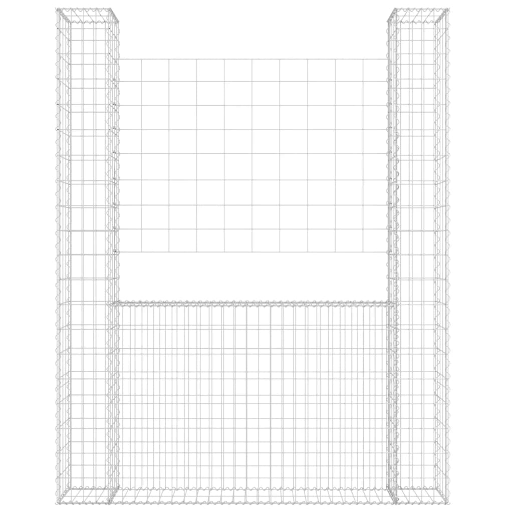 gabionkurv med 2 stolper 140x20x200 cm U-facon jern