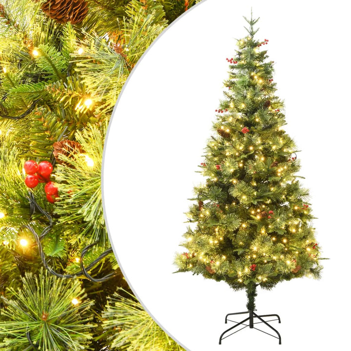 juletræ med grankogler og lys PVC og PE 225 cm grøn
