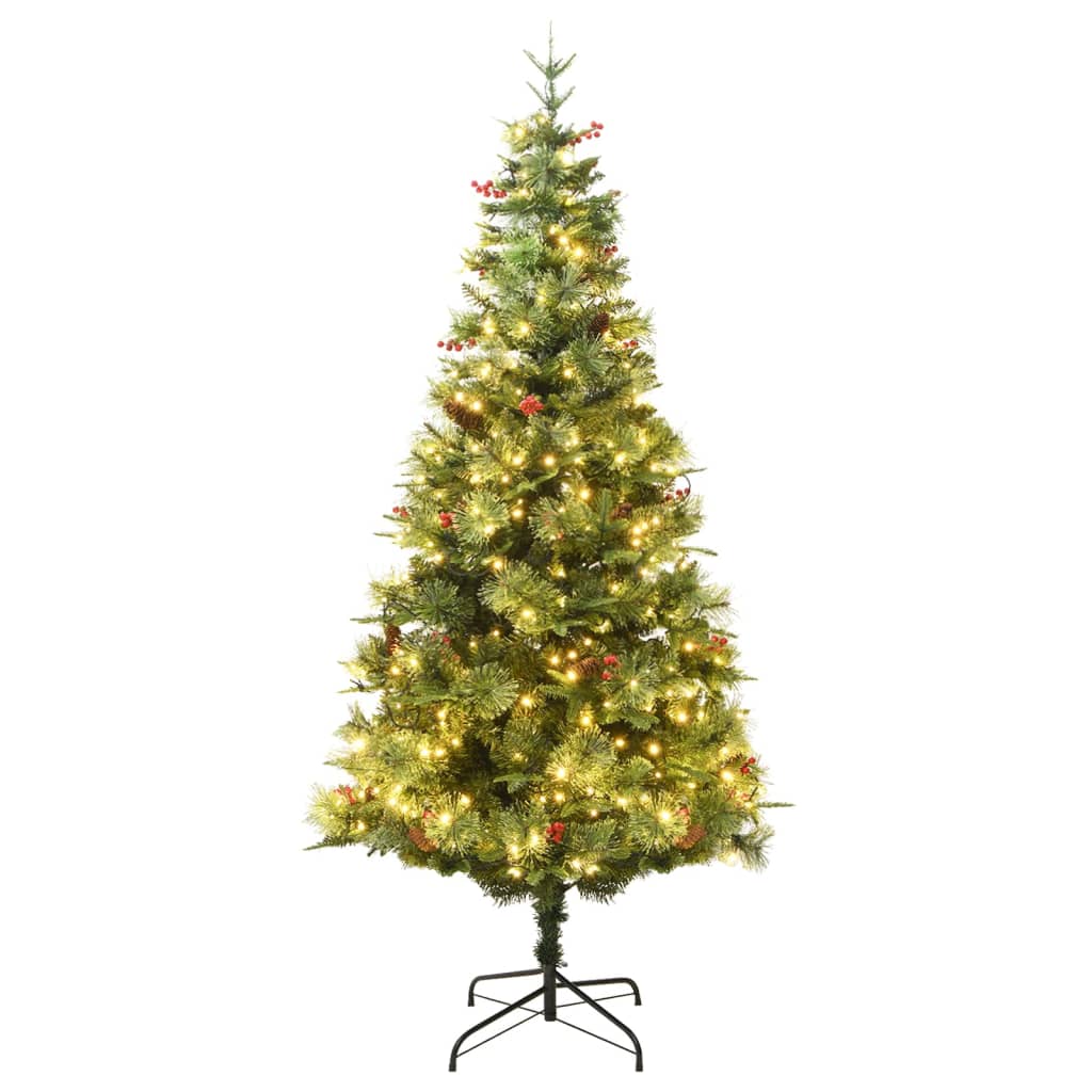 juletræ med grankogler og lys PVC og PE 225 cm grøn
