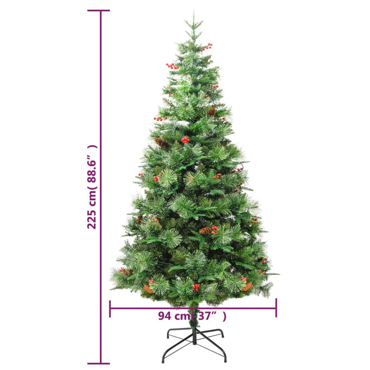 juletræ med grankogler og lys PVC og PE 225 cm grøn