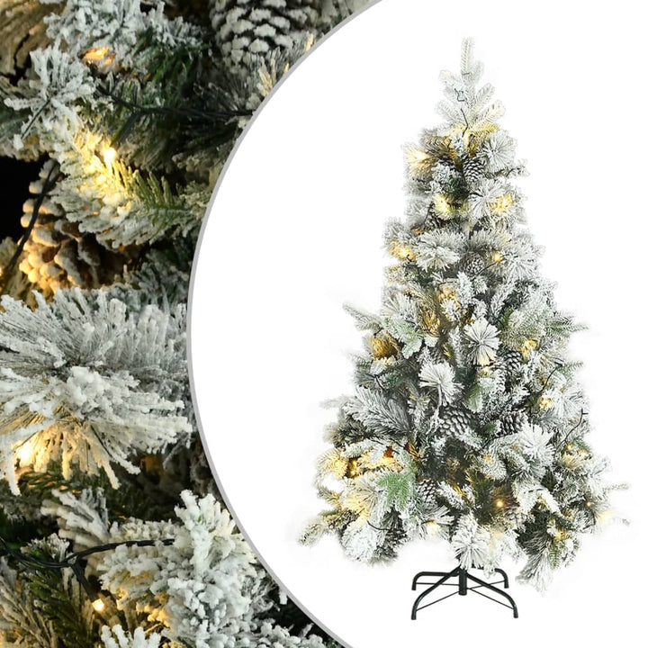 juletræ med sne + lys og grankogler 195 cm PVC og PE