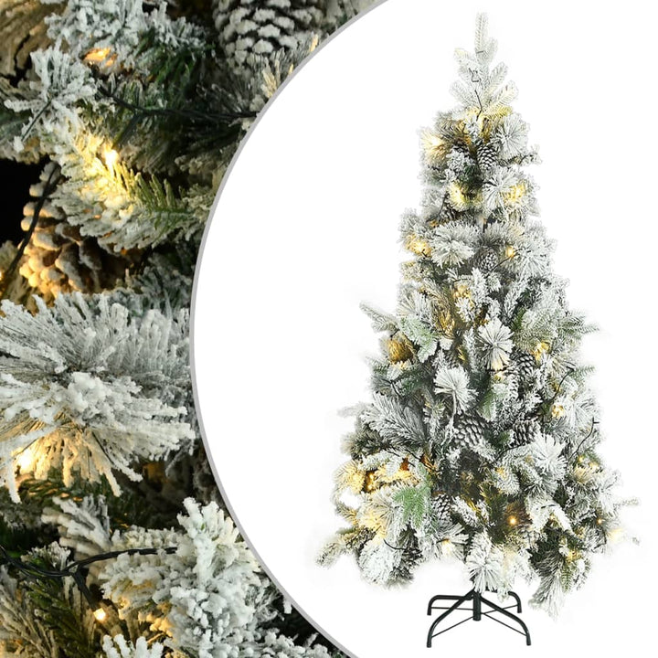 juletræ med sne + lys og grankogler 225 cm PVC og PE