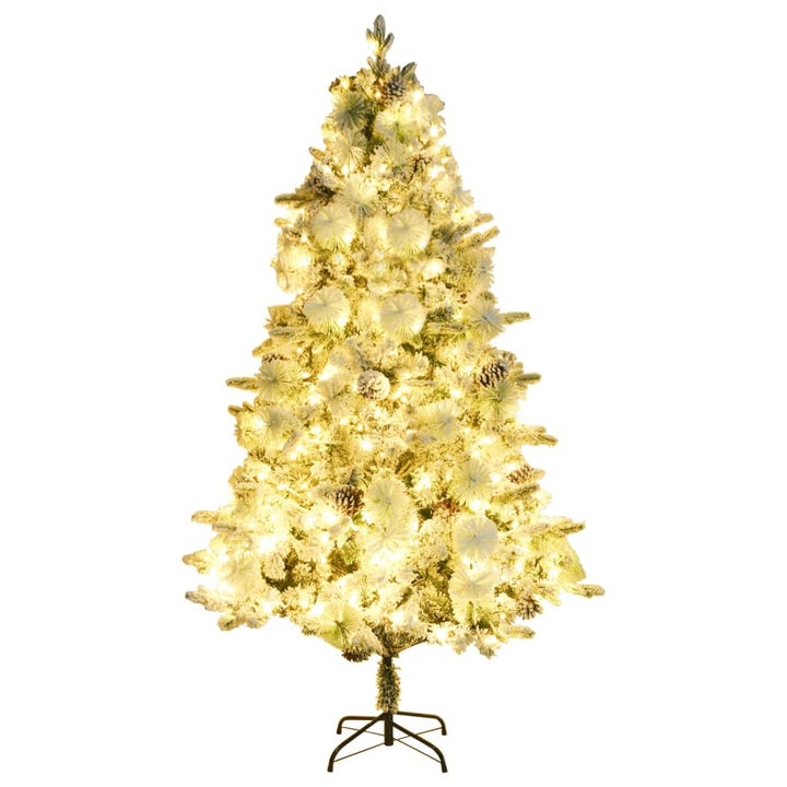 juletræ med sne + lys og grankogler 225 cm PVC og PE