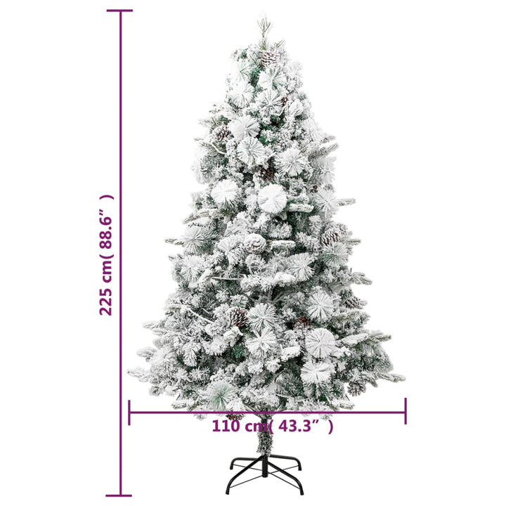 juletræ med sne + lys og grankogler 225 cm PVC og PE