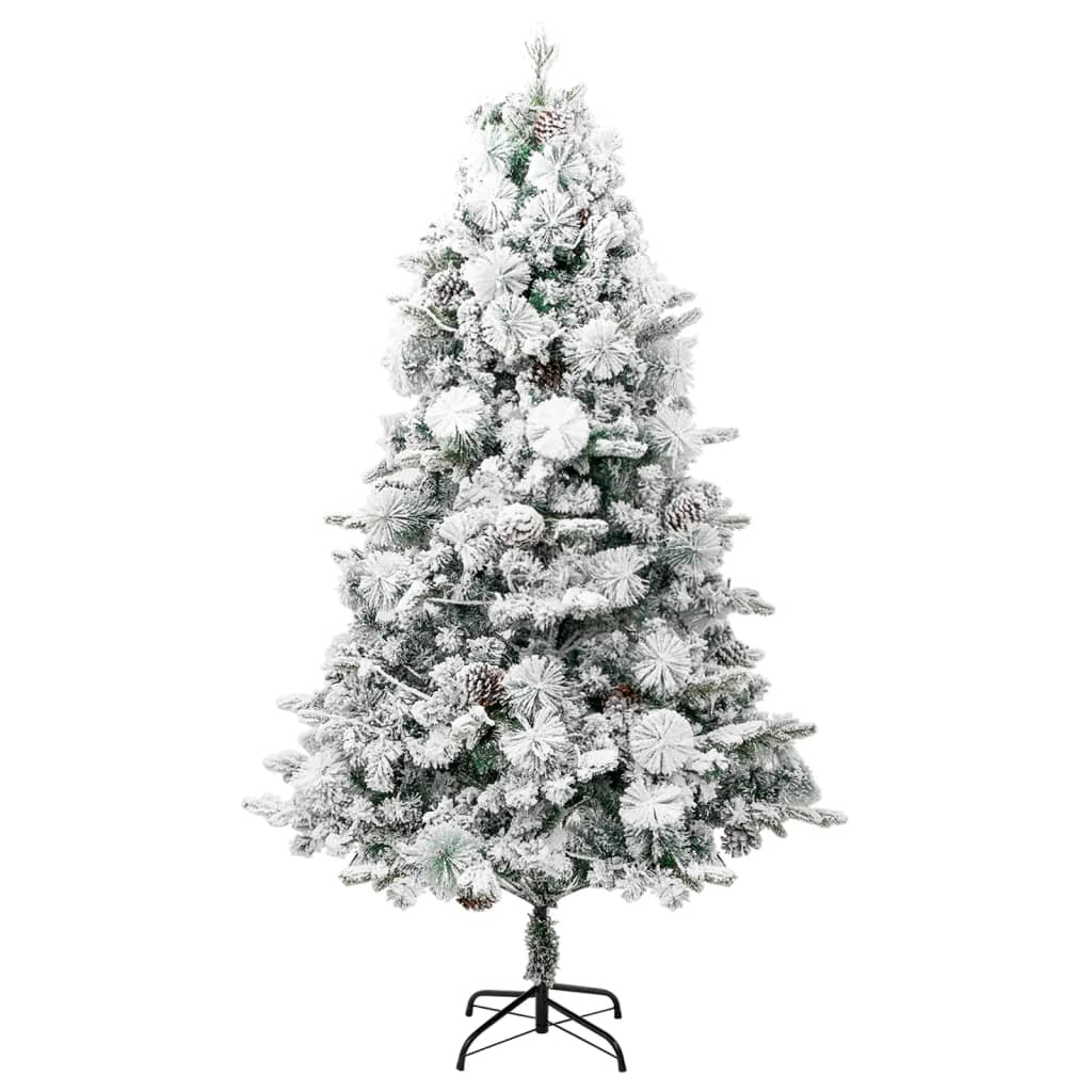 juletræ med sne + lys og grankogler 225 cm PVC og PE