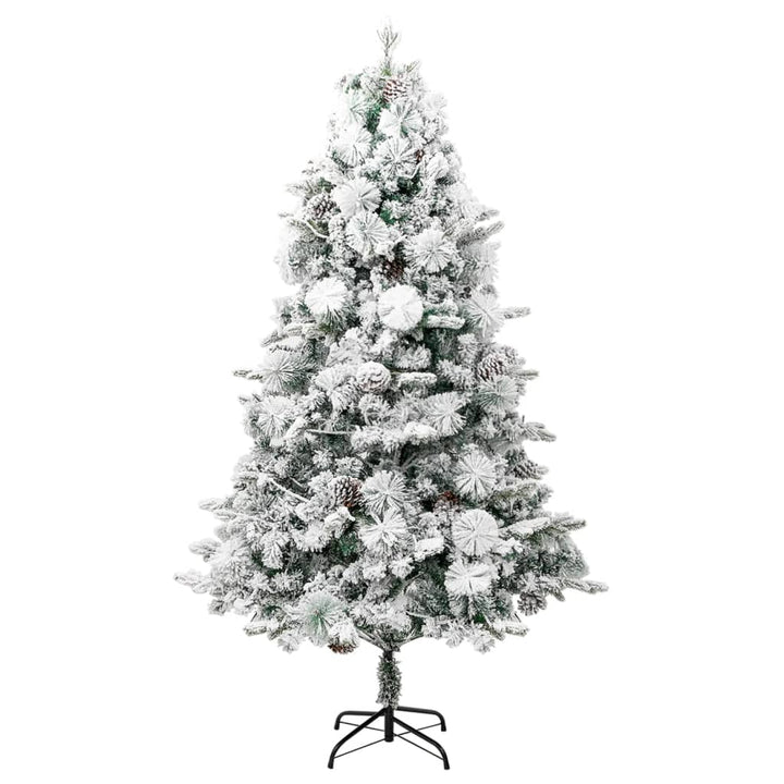 juletræ med sne + lys og grankogler 225 cm PVC og PE