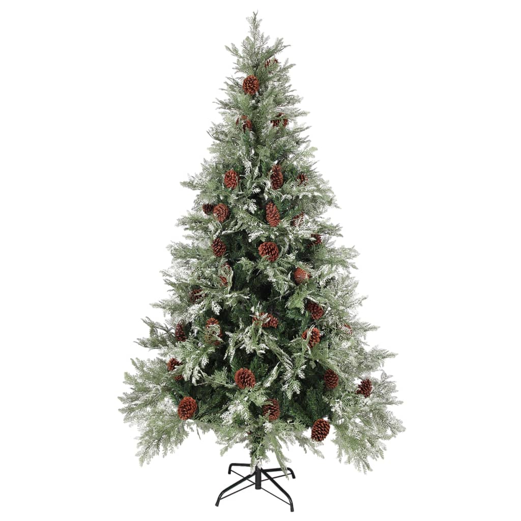 juletræ med grankogler og lys PVC og PE 195 cm grøn og hvid