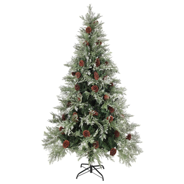 juletræ med grankogler og lys PVC og PE 195 cm grøn og hvid