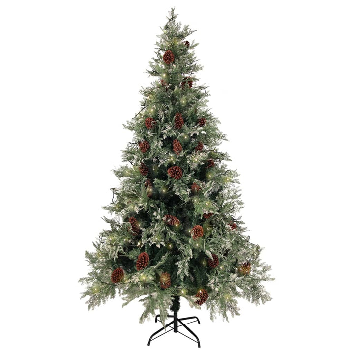 juletræ med grankogler og lys PVC og PE 195 cm grøn og hvid