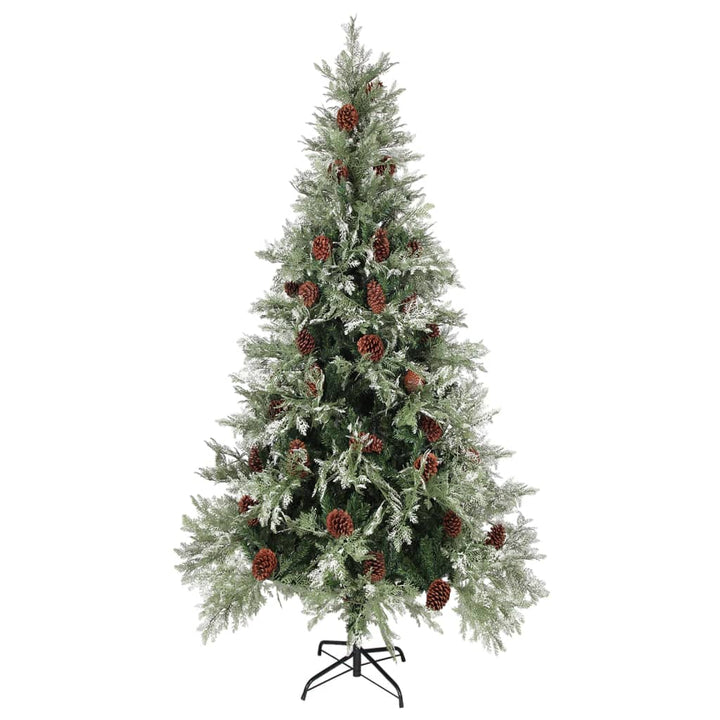 juletræ med grankogler og lys PVC og PE 225 cm grøn og hvid