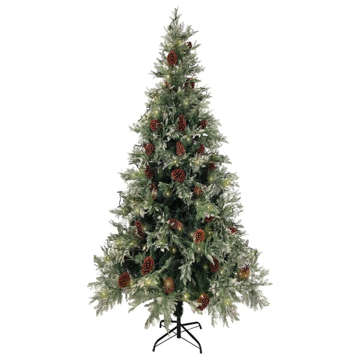 juletræ med grankogler og lys PVC og PE 225 cm grøn og hvid