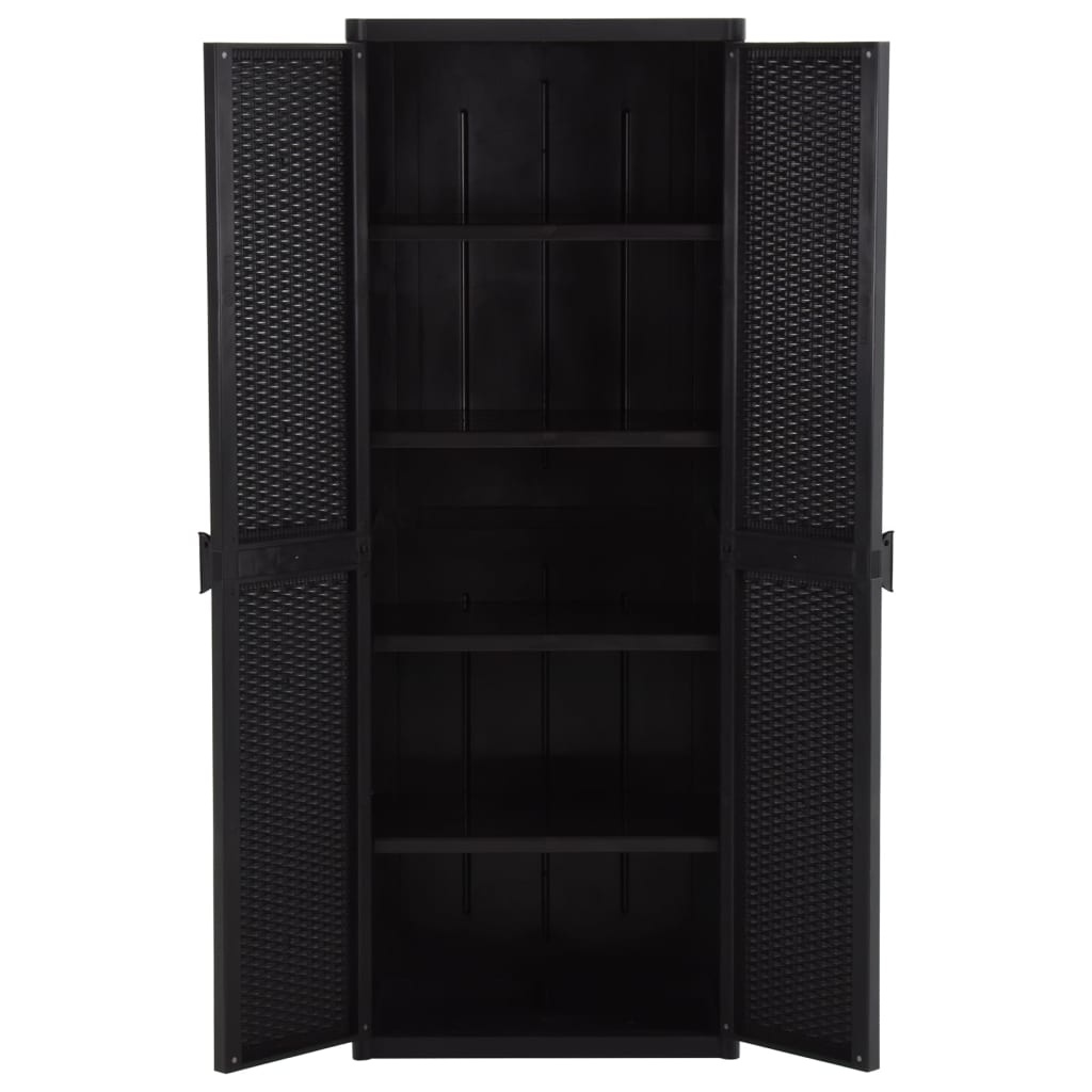 opbevaringsskab til haven 65x45x172 cm polyrattan sort