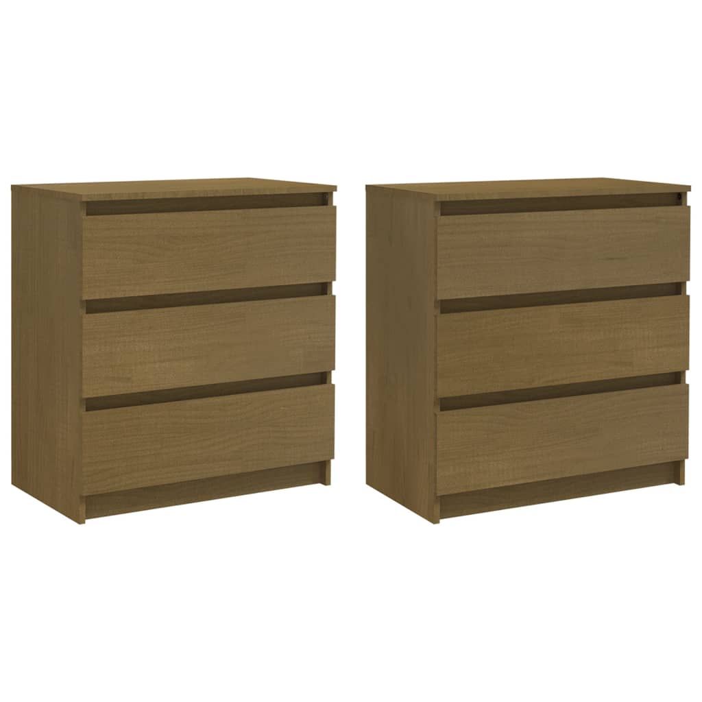 sengeskabe 2 stk. 60x36x64 cm massivt fyrretræ honningbrun