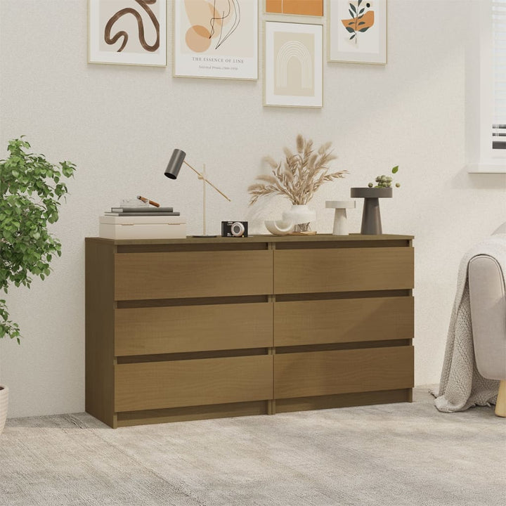 sengeskabe 2 stk. 60x36x64 cm massivt fyrretræ honningbrun