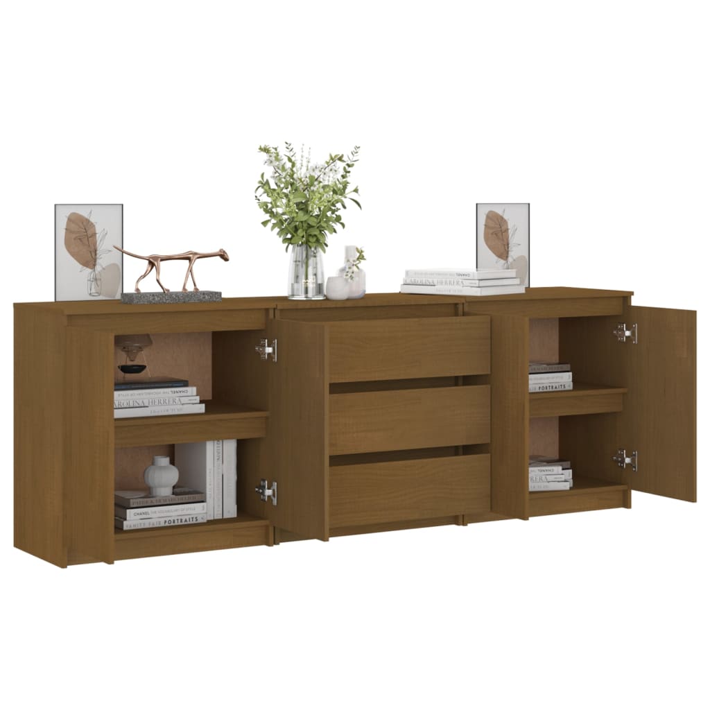 sideskab 180x36x65 cm massivt fyrretræ gyldenbrun