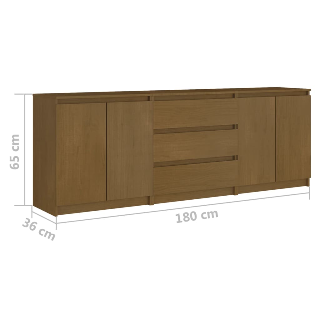 sideskab 180x36x65 cm massivt fyrretræ gyldenbrun