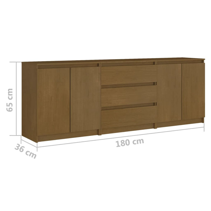 sideskab 180x36x65 cm massivt fyrretræ gyldenbrun
