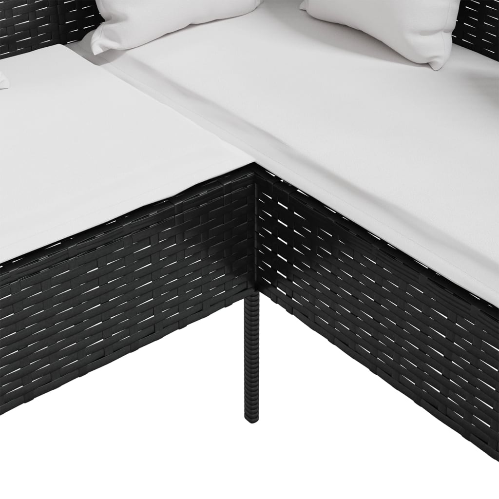 L-formet sofa med hynder polyrattan sort