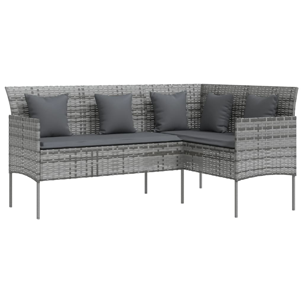 L-formet sofa med hynder polyrattan grå