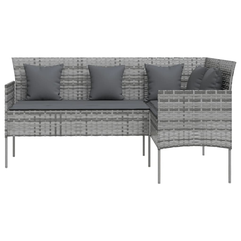 L-formet sofa med hynder polyrattan grå