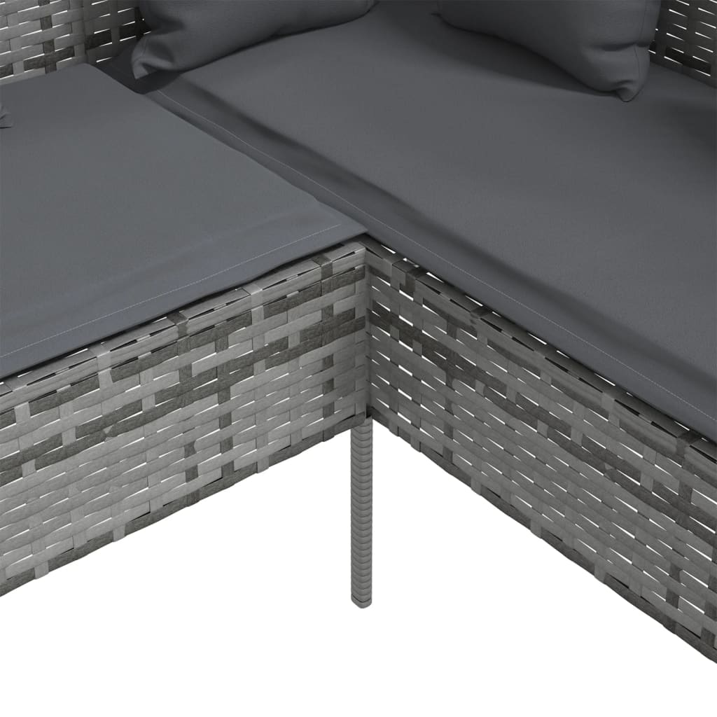 L-formet sofa med hynder polyrattan grå