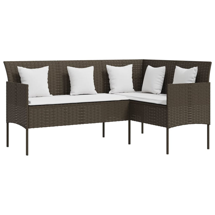 L-formet sofa med hynder polyrattan brun