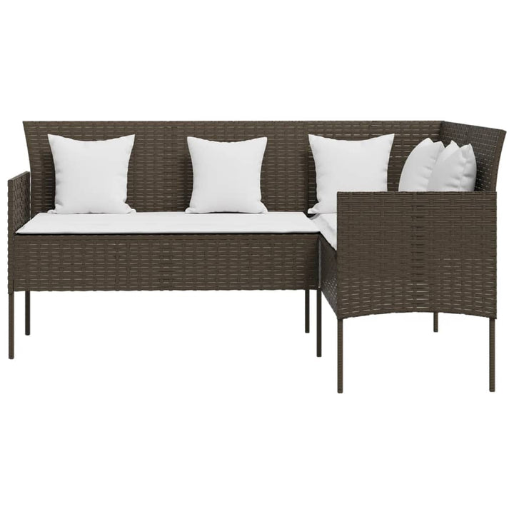 L-formet sofa med hynder polyrattan brun