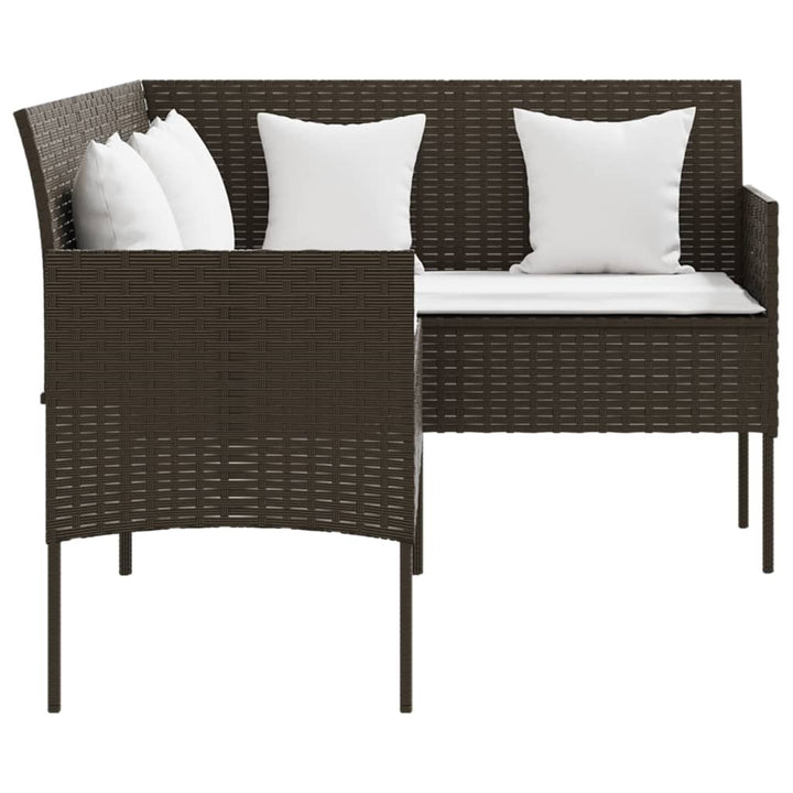 L-formet sofa med hynder polyrattan brun