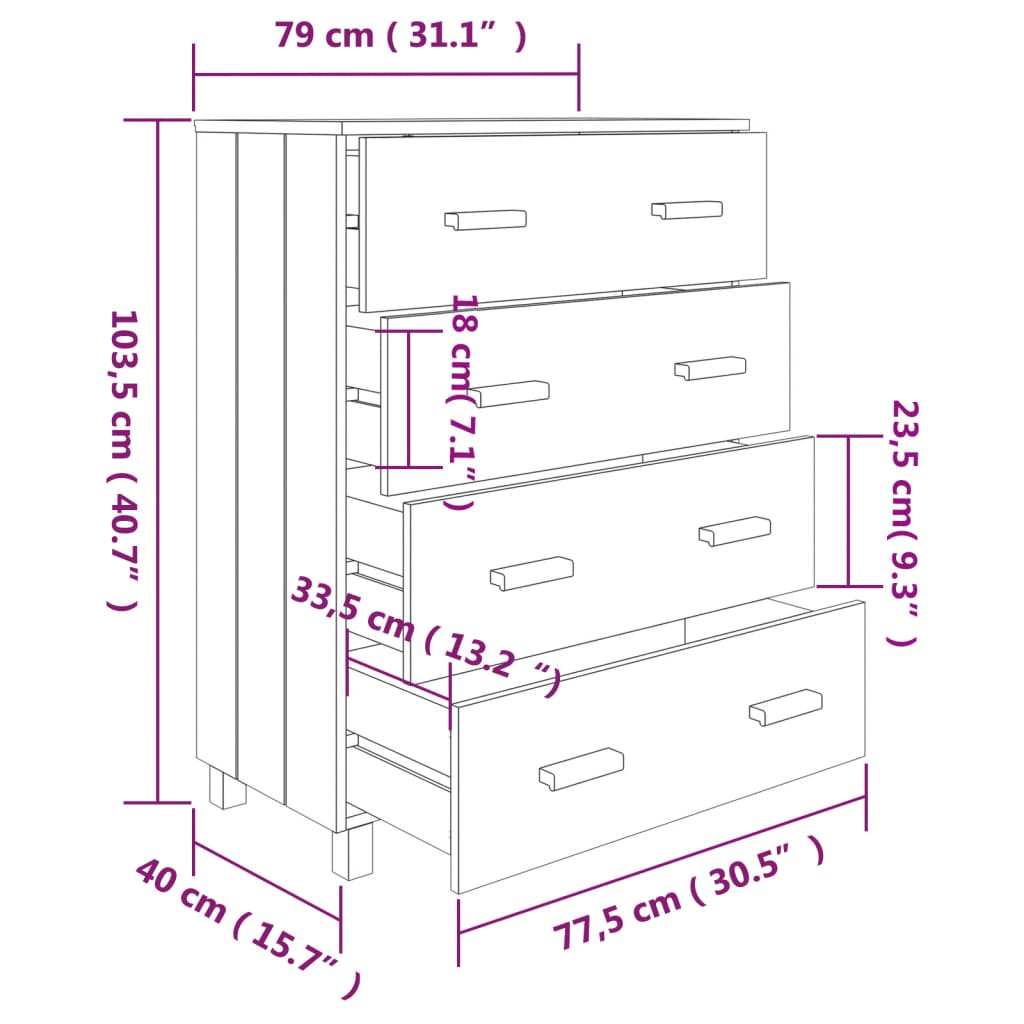 skænk HAMAR 79x40x103,5 cm massivt fyrretræ hvid