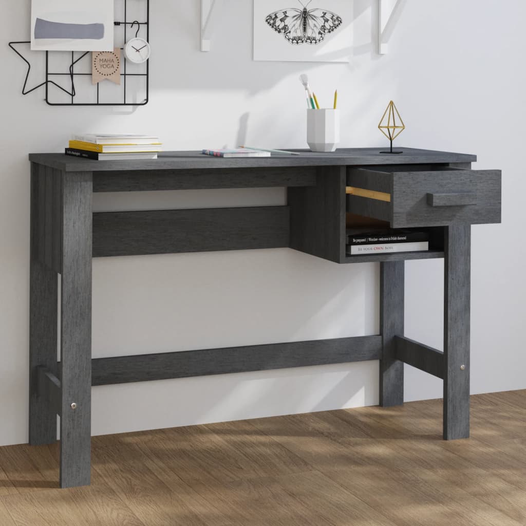 skrivebord HAMAR 110x40x75 cm massivt fyrretræ mørkegrå