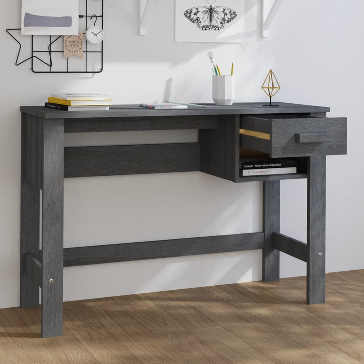 skrivebord HAMAR 110x40x75 cm massivt fyrretræ mørkegrå