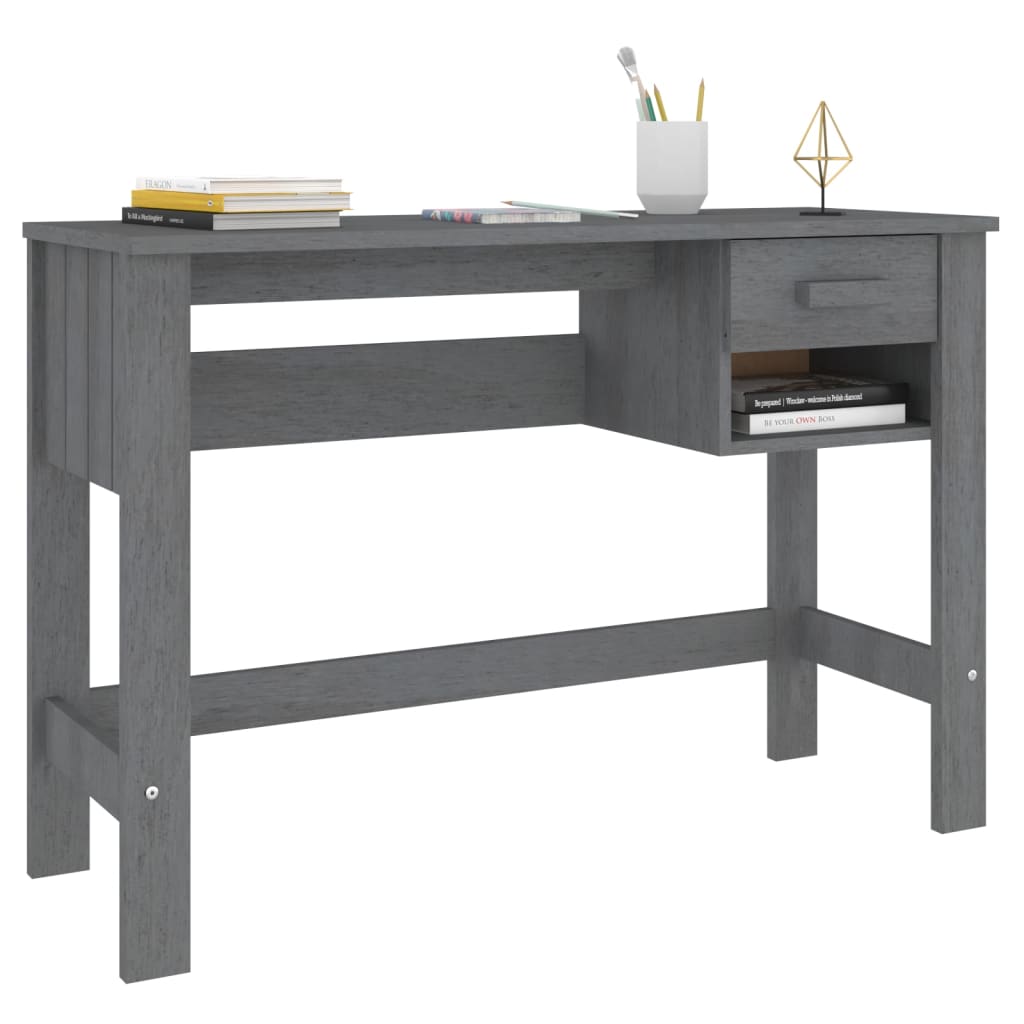 skrivebord HAMAR 110x40x75 cm massivt fyrretræ mørkegrå