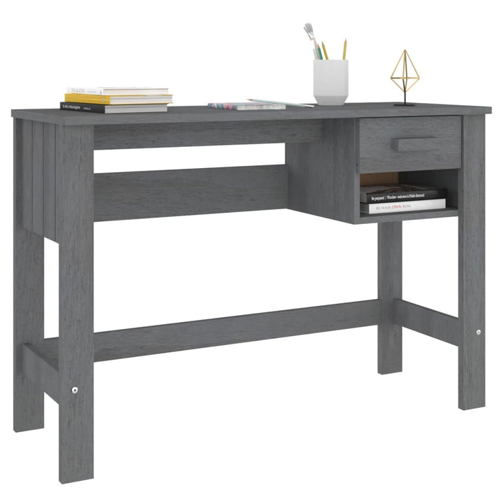 skrivebord HAMAR 110x40x75 cm massivt fyrretræ mørkegrå