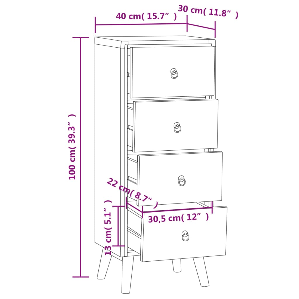 kommode 40x30x100 cm massivt teaktræ
