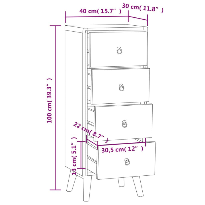 kommode 40x30x100 cm massivt teaktræ