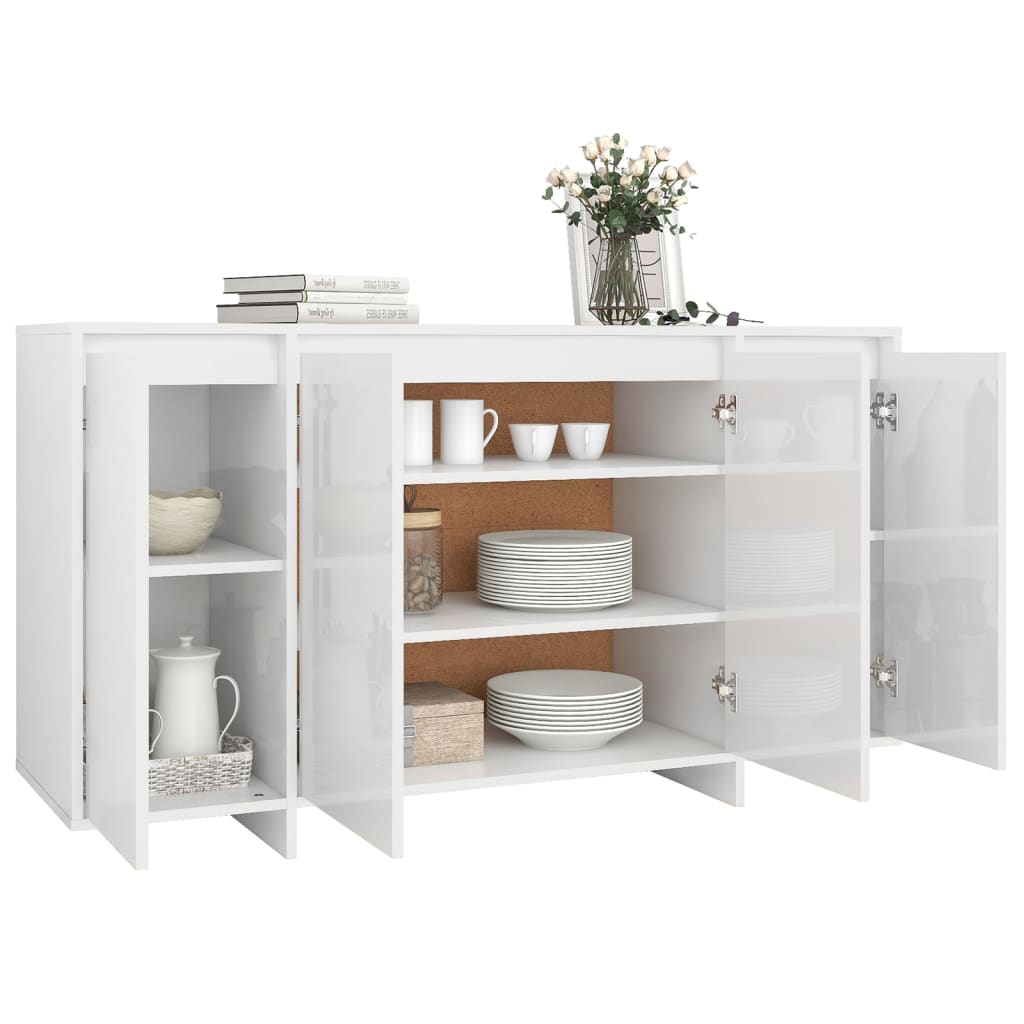 skænk 135x41x75 cm konstrueret træ hvid højglans