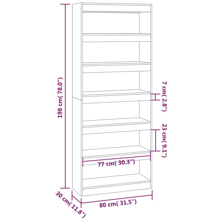 bogreol/rumdeler 80x30x198 cm konstrueret træ sonoma-eg