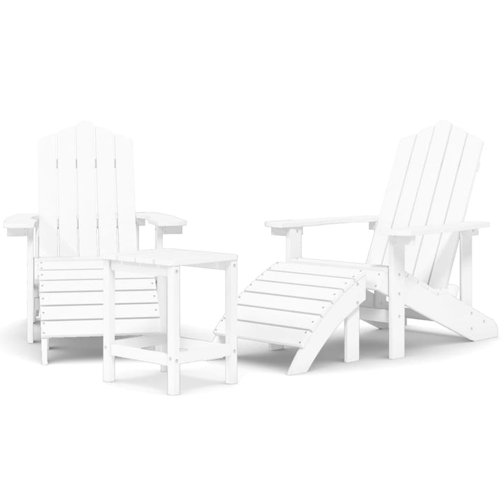 Adirondack-stole med fodskammel og bord HDPE hvid