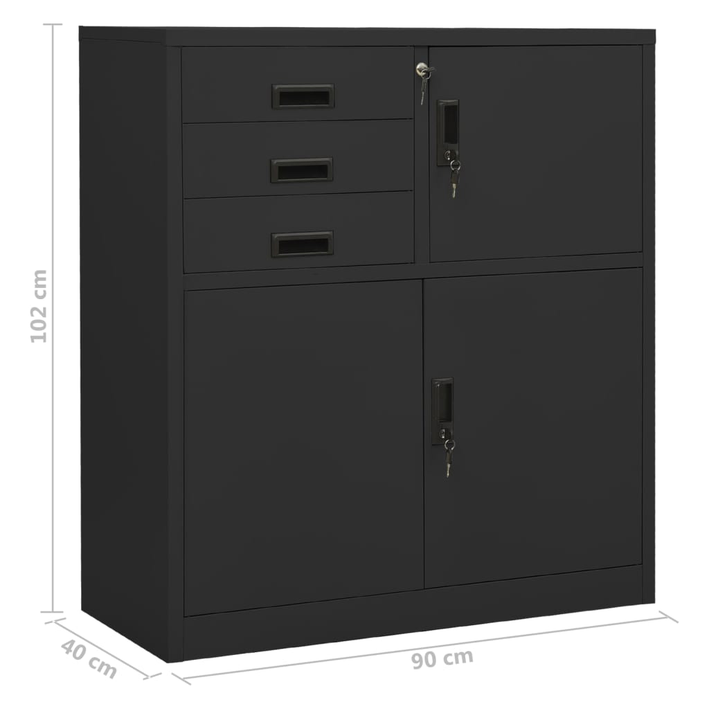 kontorskab med plantekasse 90x40x125 cm stål antracitgrå