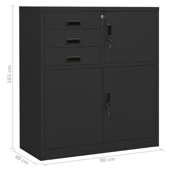 kontorskab med plantekasse 90x40x125 cm stål antracitgrå