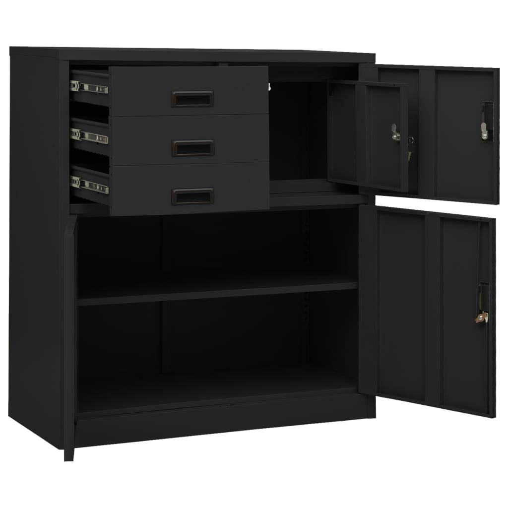 kontorskab med plantekasse 90x40x125 cm stål antracitgrå