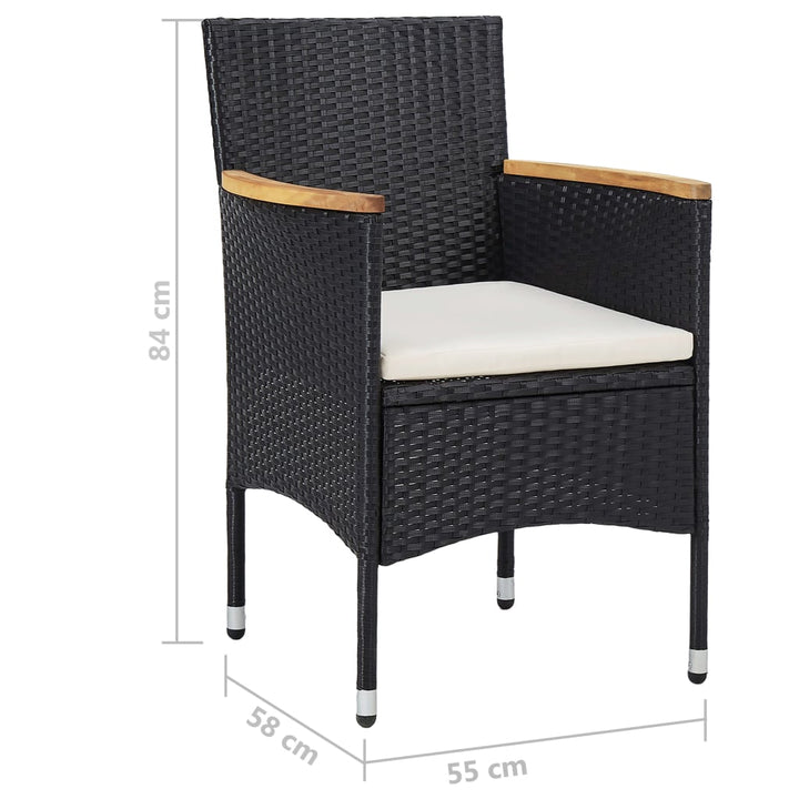 bistrosæt til haven 9 dele polyrattan og hærdet glas sort