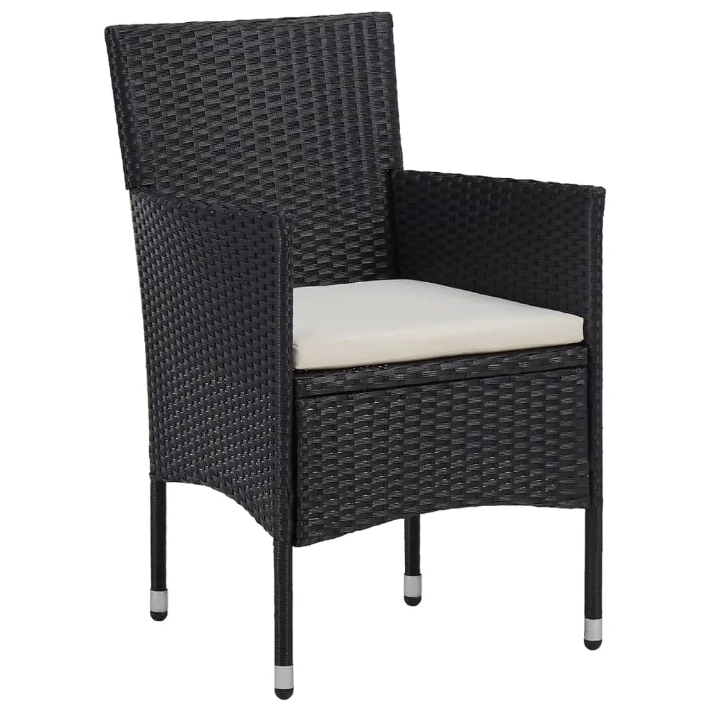 bistrosæt til haven 3 dele polyrattan og hærdet glas sort
