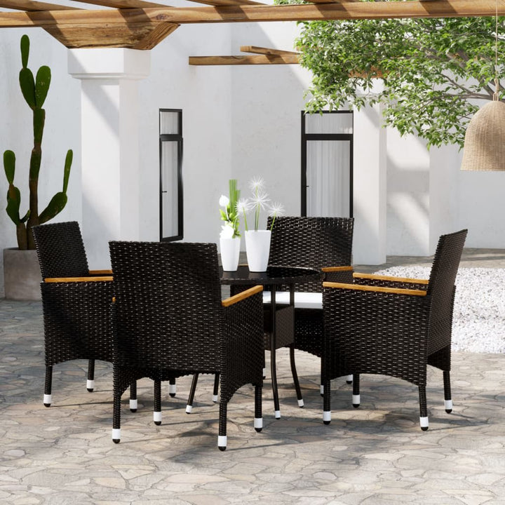 bistrosæt til haven 5 dele polyrattan og hærdet glas sort