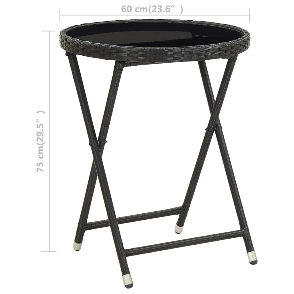 bistrosæt til haven 3 dele polyrattan og hærdet glas sort