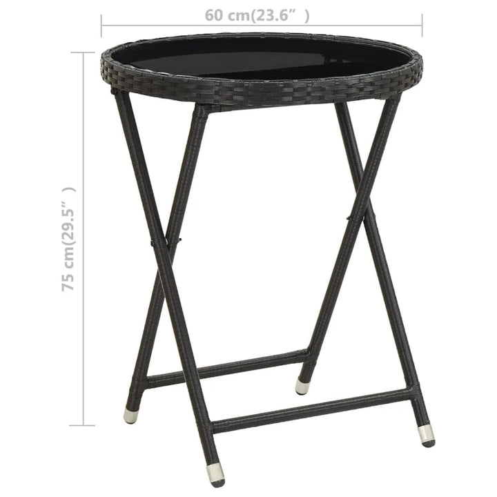 bistrosæt til haven 3 dele polyrattan og hærdet glas sort